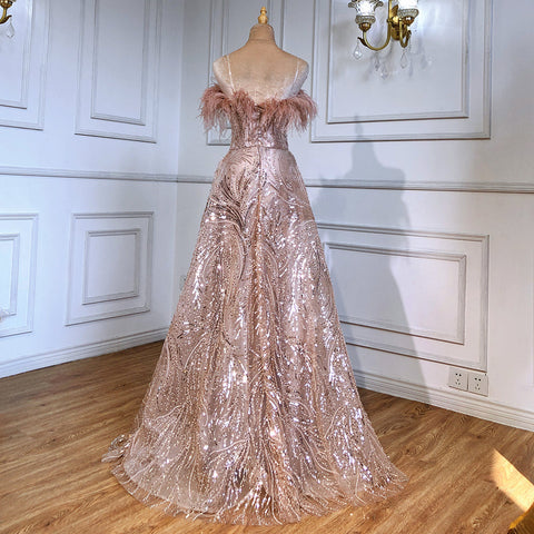 Blush Roze Strapless Luxe Avond Jurken 2025 Kralen Feather A-lijn Voor Vrouwen Party LA71560