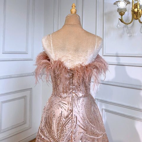 Blush Roze Strapless Luxe Avond Jurken 2025 Kralen Feather A-lijn Voor Vrouwen Party LA71560