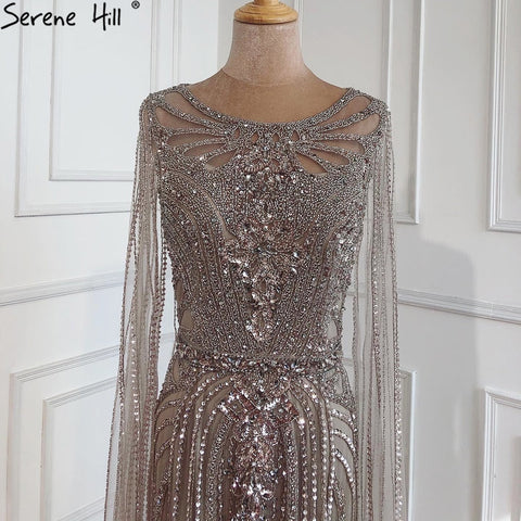 Brown Mermaid Elegant 2025 With Cape Sleeves Beaded Luxury Evening Dresses Gowns For Women Party LA70638