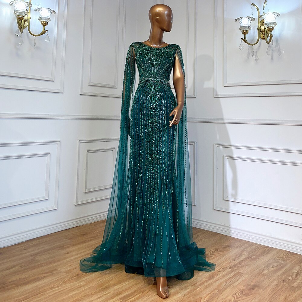 Brown Mermaid Elegant 2025 With Cape Sleeves Beaded Luxury Evening Dresses Gowns For Women Party LA70638