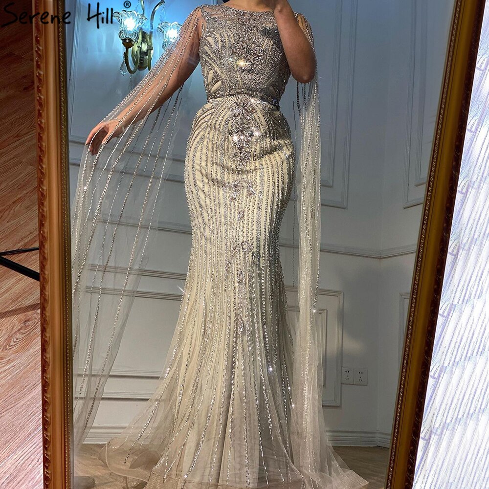 Brown Mermaid Elegant 2025 With Cape Sleeves Beaded Luxury Evening Dresses Gowns For Women Party LA70638