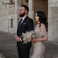 Brown Mermaid Luxury Evening Dresses Gowns 2025 Beaded Feather Elegant For Woman Party LA71323