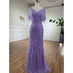Brown Mermaid Luxury Evening Dresses Gowns 2025 Beaded Feather Elegant For Woman Party LA71323