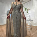 Caramel Cape Sleeves Mermaid Evening Dresses Luxury Beaded Party Gowns 2025 For Women LA72053