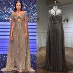 Caramel Cape Sleeves Mermaid Evening Dresses Luxury Beaded Party Gowns 2025 For Women LA72053