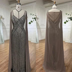Caramel Cape Sleeves Mermaid Evening Dresses Luxury Beaded Party Gowns 2025 For Women LA72053