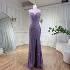 Caramel Cape Sleeves Mermaid High Split Beaded Evening Dresses Long Celebrity Gowns For Woman Party LA72233