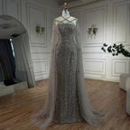 Caramel Elegant Cape Sleeves Beaded Mermaid Luxury Dubai Evening Dresses Gowns For Women Wedding Party 2025 LA71905B