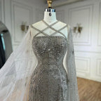 Caramel Elegant Cape Sleeves Beaded Mermaid Luxury Dubai Evening Dresses Gowns For Women Wedding Party 2025 LA71905B