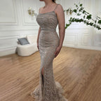 On Sale no return no refund Lilac Elegant Spaghetti Strap Split Beaded Formal Luxury Arabic Mermaid Evening Dresses for Formal Occasion 2025 LA72109