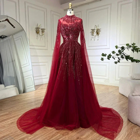 Caramel Luxury Evening Dresses with Cape Sleeves A-Line Beaded Lace Gown For Women's Wedding Party 2025 LA72386