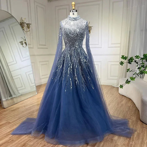 Caramel Luxury Evening Dresses with Cape Sleeves A-Line Beaded Lace Gown For Women's Wedding Party 2025 LA72386