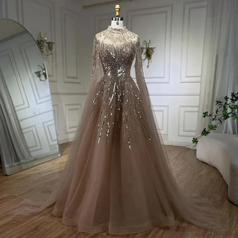 Caramel Luxury Evening Dresses with Cape Sleeves A-Line Beaded Lace Gown For Women's Wedding Party 2025 LA72386