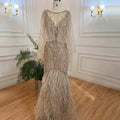 Caramel Mermaid Beaded Evening Dresses Gowns Feather Luxury Elegant For Woman Wedding Party 2025 LA71866