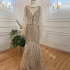 Caramel Mermaid Beaded Evening Dresses Gowns Feather Luxury Elegant For Woman Wedding Party 2025 LA71866