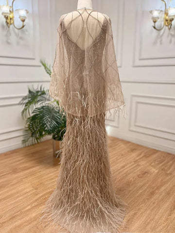 Caramel Mermaid Beaded Evening Dresses Gowns Feather Luxury Elegant For Woman Wedding Party 2025 LA71866