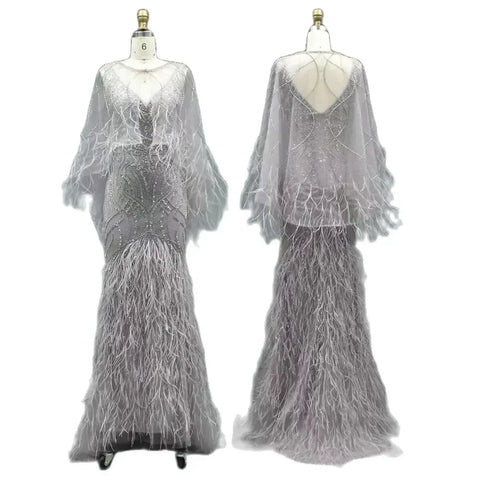 Caramel Mermaid Beaded Evening Dresses Gowns Feather Luxury Elegant For Woman Wedding Party 2025 LA71866