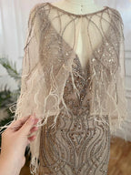 Caramel Mermaid Beaded Evening Dresses Gowns Feather Luxury Elegant For Woman Wedding Party 2025 LA71866