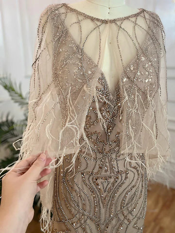 Caramel Mermaid Beaded Evening Dresses Gowns Feather Luxury Elegant For Woman Wedding Party 2025 LA71866