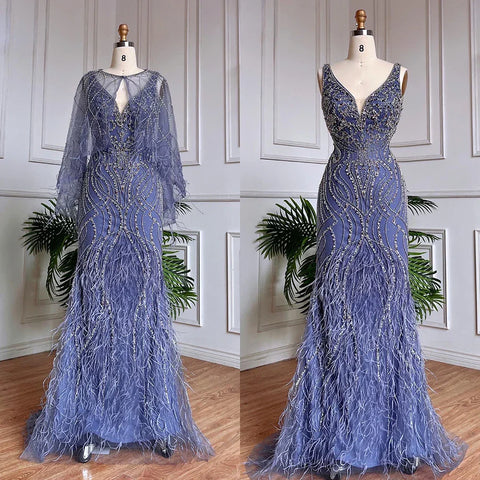 Caramel Mermaid Beaded Evening Dresses Gowns Feather Luxury Elegant For Woman Wedding Party 2025 LA71866