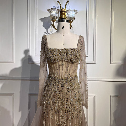 Caramel Mermaid Beads With Skirt Luxury Arabic Evening Dresses  Gowns For Women Wedding Party 2025 LA72014