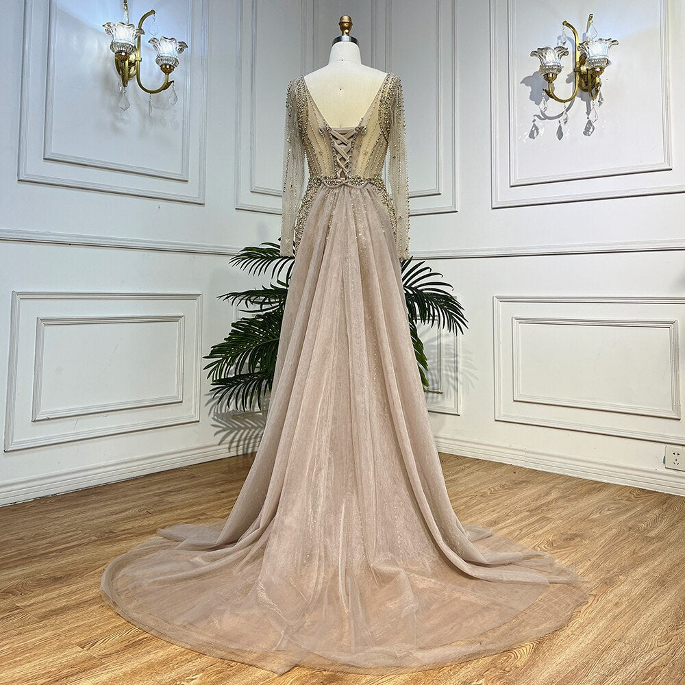 Caramel Mermaid Beads With Skirt Luxury Arabic Evening Dresses  Gowns For Women Wedding Party 2025 LA72014