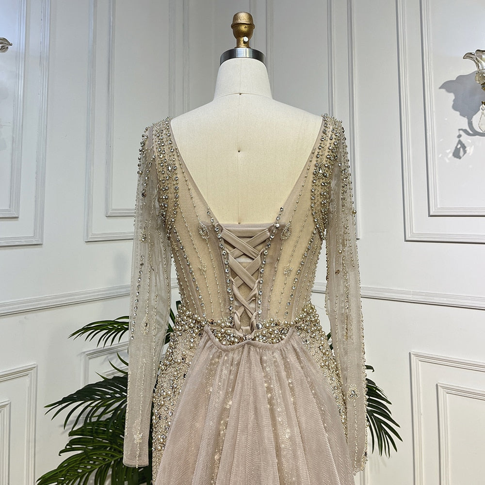 Caramel Mermaid Beads With Skirt Luxury Arabic Evening Dresses  Gowns For Women Wedding Party 2025 LA72014