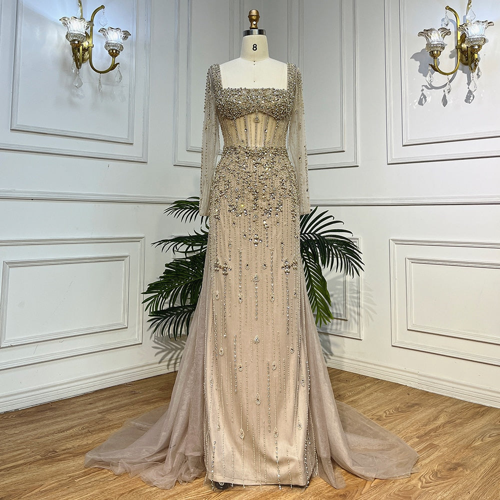 Caramel Mermaid Beads With Skirt Luxury Arabic Evening Dresses  Gowns For Women Wedding Party 2025 LA72014