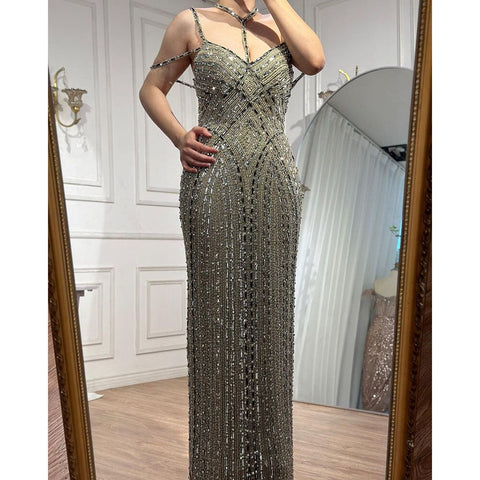 Caramel Mermaid Cape Sleeves Evening Dresses Luxury Beaded Arabic Party Gowns 2025 For Women LA72053A