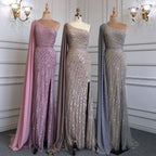 Caramel Mermaid Sexy High Split Cape Sleeve Beaded Luxury Evening Dresses Gowns 2025 For Women Wedding Party LA71708