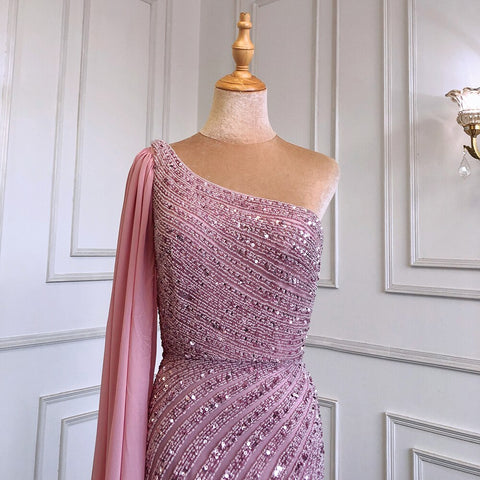 Caramel Mermaid Sexy High Split Cape Sleeve Beaded Luxury Evening Dresses Gowns 2025 For Women Wedding Party LA71708