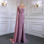 Caramel Mermaid Sexy High Split Cape Sleeve Beaded Luxury Evening Dresses Gowns 2025 For Women Wedding Party LA71708