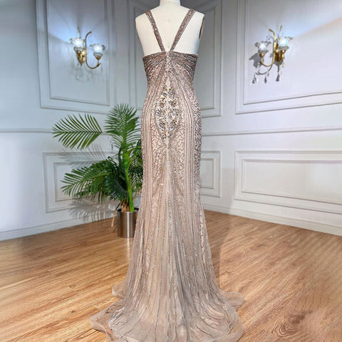 Caramel Mermaid Sexy Spaghetti Straps Beaded Luxury Evening Dresses Gowns For Woman Wedding Party 2025 LA71849