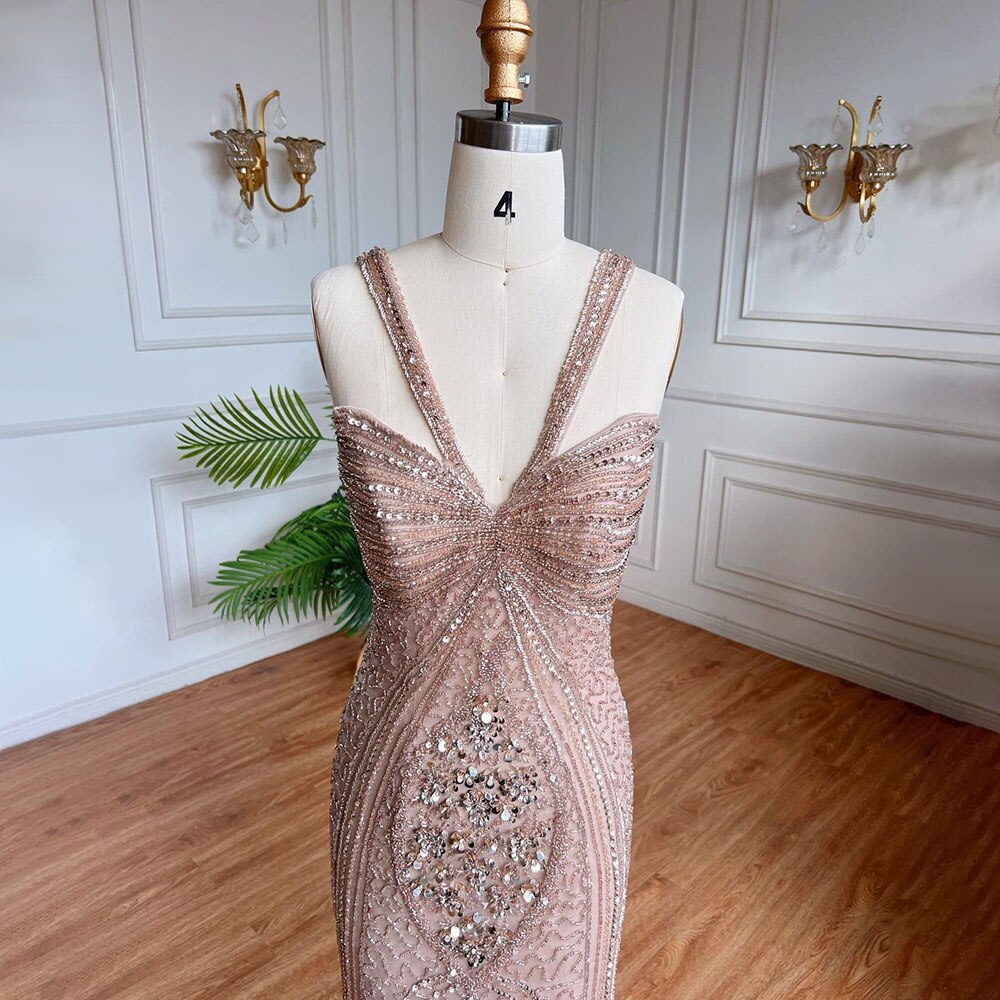 Caramel Mermaid Sexy Spaghetti Straps Beaded Luxury Evening Dresses Gowns For Woman Wedding Party 2025 LA71849