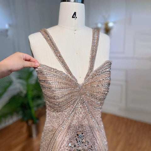 Caramel Mermaid Sexy Spaghetti Straps Beaded Luxury Evening Dresses Gowns For Woman Wedding Party 2025 LA71849