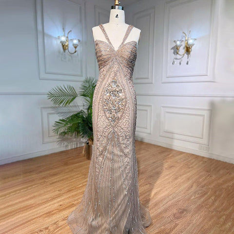 Caramel Mermaid Sexy Spaghetti Straps Beaded Luxury Evening Dresses Gowns For Woman Wedding Party 2025 LA71849