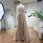 Caramel Mermaid With Overskirt One Shoulder Beaded Feathers Evening Dresses Gowns For Women Party 2025 LA71789A