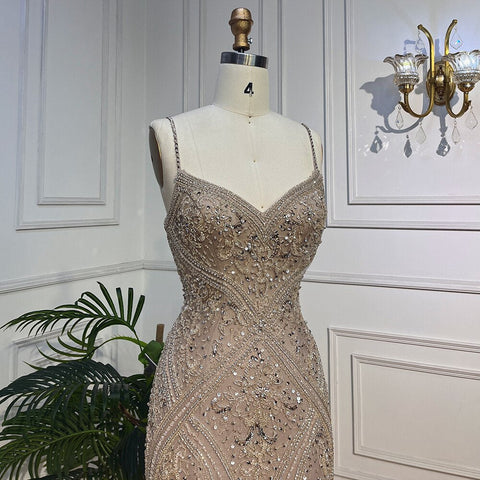 Carameml Mermaid Elegant Sexy Spaghetti Feather Beaded Evening Dresses  Gowns 2025 For Woman Party LA72025