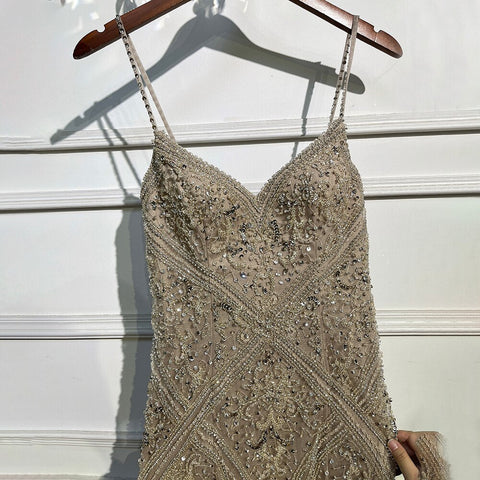 Carameml Mermaid Elegant Sexy Spaghetti Feather Beaded Evening Dresses  Gowns 2025 For Woman Party LA72025