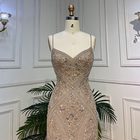 Carameml Mermaid Elegant Sexy Spaghetti Feather Beaded Evening Dresses  Gowns 2025 For Woman Party LA72025