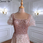 Champagne A-Line Sexy Evening Dresses Gowns 2025 Sparkle Beaded Lace Up For Women Party LA71153