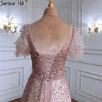 Champagne A-Line Sexy Evening Dresses Gowns 2025 Sparkle Beaded Lace Up For Women Party LA71153