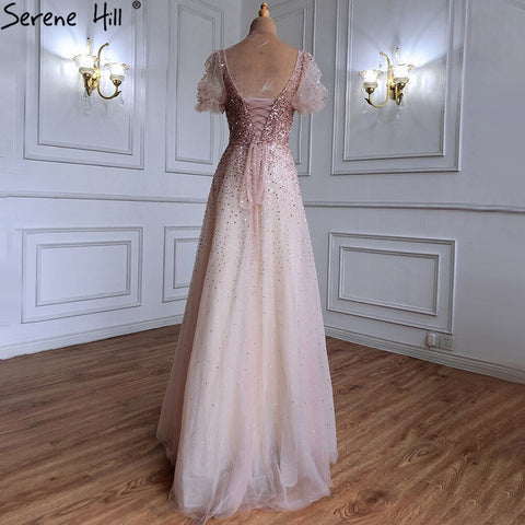 Champagne A-Line Sexy Evening Dresses Gowns 2025 Sparkle Beaded Lace Up For Women Party LA71153