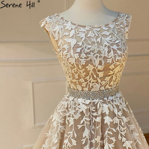 Champagne A-Line Sexy Prom Dresses 2025 Beaded Lace  Flower Graduation School Party Gowns LA71177