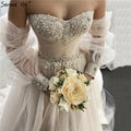 Champagne Lantern Sleeves Sexy Wedding Dresses 2025 Beading  Photography Bridal Gowns HA2329 Custom Made