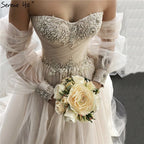Champagne Lantern Sleeves Sexy Wedding Dresses 2025 Beading  Photography Bridal Gowns HA2329 Custom Made