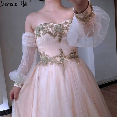 Champagne Lantern Sleeves Sexy Wedding Dresses 2025 Beading  Photography Bridal Gowns HA2329 Custom Made