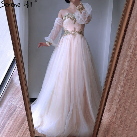 Champagne Lantern Sleeves Sexy Wedding Dresses 2025 Beading  Photography Bridal Gowns HA2329 Custom Made
