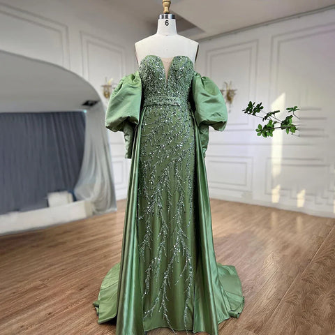 Champagne Luxury Mermaid Evening Dresses Long Gowns with Half Purr Sleeves and Elegant for Women Party LA71120