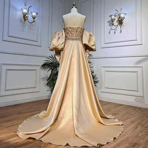 Champagne Luxury Mermaid Evening Dresses Long Gowns with Half Purr Sleeves and Elegant for Women Party LA71120